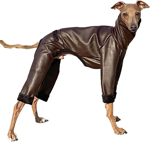 Miniatura 17 de D Doggy Star - Suéter de galgo italiano de cuello de tortuga, conjunto de mono de vellón cálido, ropa de Whippet para perro (XL, azul marino Pkt)