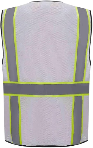 Miniatura 2 de SV2520 - Chaleco de seguridad de malla ultra fresco de lujo, 2 pulgadas reflectante con encuadernación amarilla, cremallera, 9 bolsillos