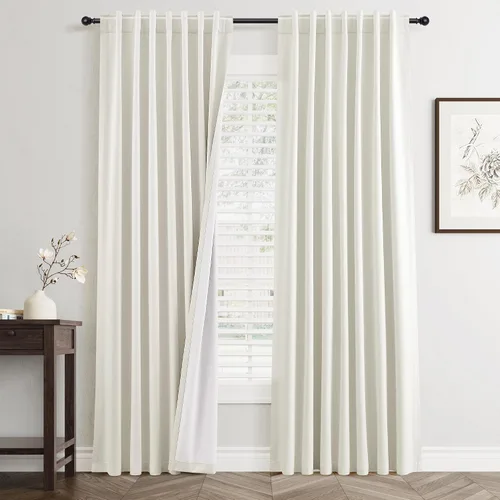 Miniatura 42 de Cortinas Opacas de Lino Beige Blanco de 84 Pulgadas de Largo, Juego de 2 Paneles para Sala de Estar y Dormitorio, Térmicas con Reducción de Ruido