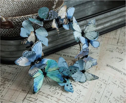 Miniatura 3 de Guirnalda de mariposa artificial, enredaderas decorativas de mariposa falsas, decoración colgante de mariposa única en 3D para pared del hogar, Azul
