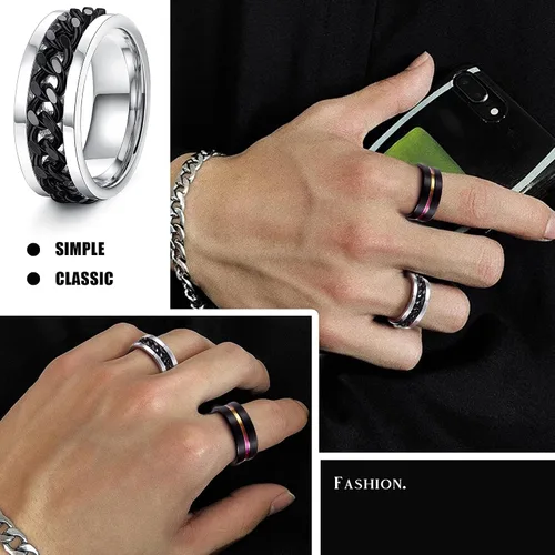 Miniatura 4 de Besteel Juego de 16 anillos giratorios de acero inoxidable para hombres y mujeres, anillos para aliviar el estrés y la ansiedad, color negro