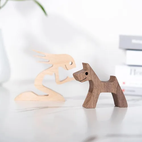 Miniatura 4 de Pequeña Decoración de Sala de Estar Estatua de Mujer y Perro Decoraciones de Madera para el Hogar Mujeres+perro