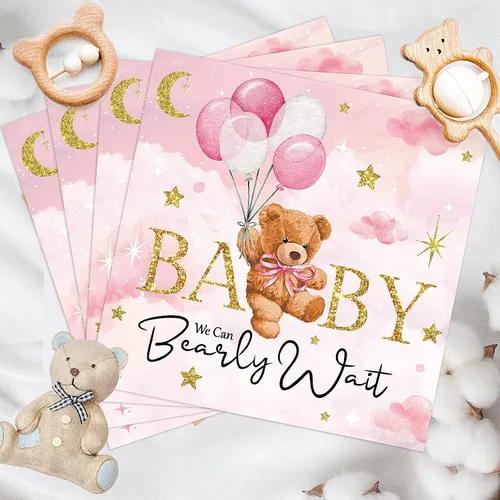 Miniatura 10 de Crtiin 100 servilletas de baby shower con texto en inglés «We Can Bearly Wait», decoraciones de baby shower para niños, servilletas de regalo