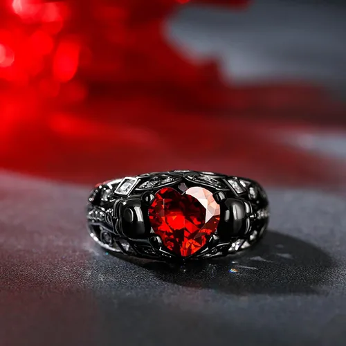 Miniatura 5 de Jeulia Juego de anillos de compromiso de calavera de 2.55 quilates, plata de ley, corte de corazón, diamantes rojos, anillos de rubí, circonita