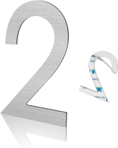 Miniatura 9 de Números de casa modernos de 3 pulgadas, número de buzón de correo plateado cepillado, material de acero inoxidable, números de puerta autoadhesivos 7