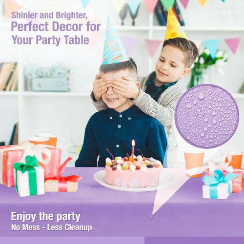 Miniatura 5 de Rollo de mantel de plástico morado para fiestas, fundas desechables de 12 mesas rectangulares de picnic para bodas, aniversarios, cumpleaños