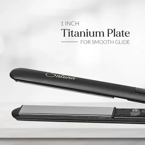 Miniatura 2 de Salona 1" Titanium Flat Iron alisador de cabello profesional, todo el mundo Voltaje Dual 110 – 240 V con resistente al calor bolsa de viaje