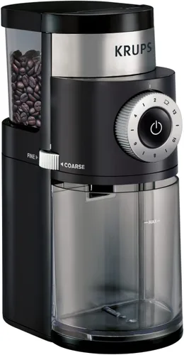 KRUPS Molinillo de café Precision Burr: 12 ajustes, capacidad de 8 onzas para goteo, prensa francesa, expreso, vertido, preparación fría, acero