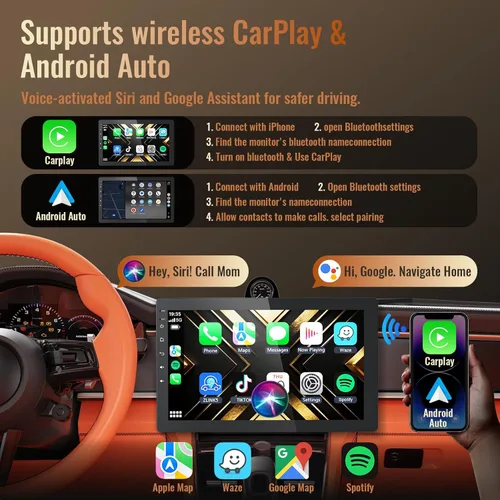 Miniatura 3 de Haudio Estéreo de coche Android 13 de 10.1 pulgadas con pantalla táctil giratoria, CarPlay inalámbrico y Android Auto, 2G+32G, Single Din, para Ford