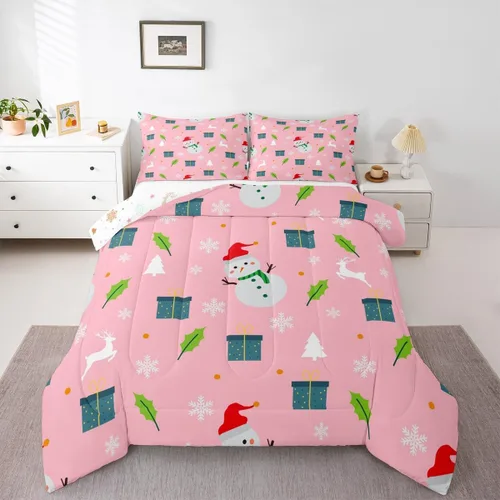 Miniatura 10 de Erosebridal Juego de edredón de Feliz Navidad, tamaño individual, divertido edredón de Papá Noel para niños y niñas, edredón de plumón de pingüino