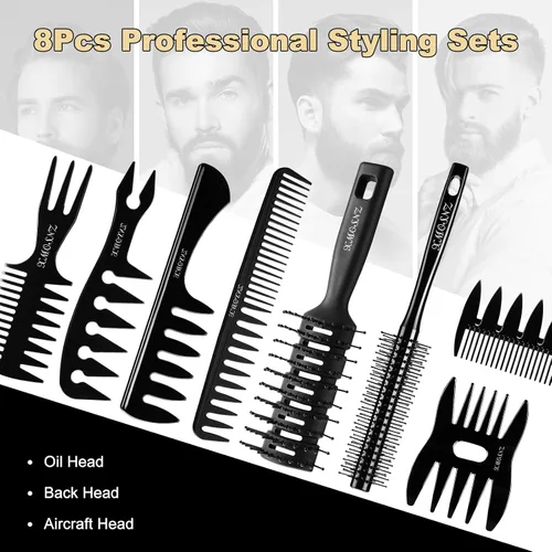 Miniatura 5 de Peine de pelo para hombre, cepillo de rodillo Quiff para añadir volumen, cepillo de textura de cepillo de ventilación para hombre, diseño de dientes