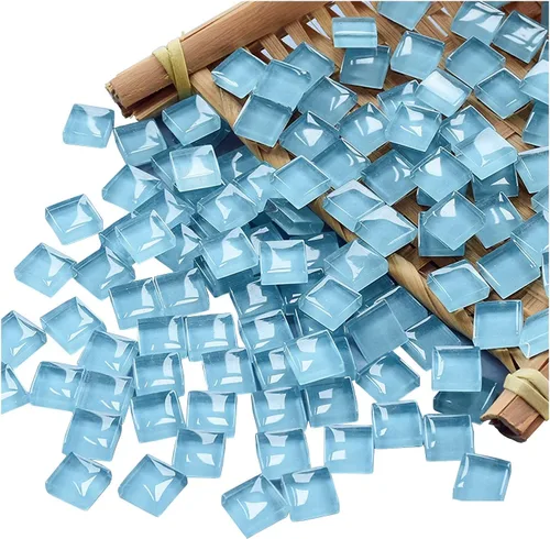 100 piezas de azulejos de mosaico cuadrados de cristal azul claro, kits de vidrio emplomado para manualidades de adultos, suministros para marcos de