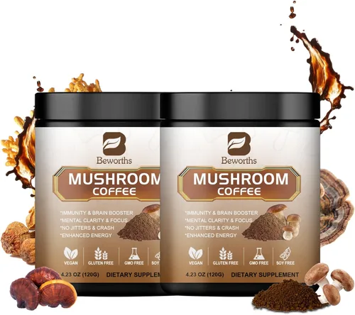 Miniatura 13 de B BEWORTHS Café en polvo de hongos con aceite MCT, 10 hongos melena de león, cola de pavo, reishi, cordyceps y chaga - Café instantáneo de hongos