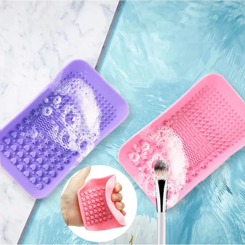 Miniatura 7 de Paquete de 2 alfombrillas de limpieza de brochas de maquillaje de silicona, limpiador de brochas de maquillaje portátil, herramienta de lavado