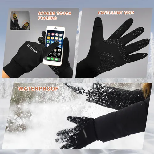 Miniatura 4 de ihuan Guantes de invierno para hombres y mujeres, guantes cálidos impermeables para clima frío, guantes térmicos para pantalla táctil para correr