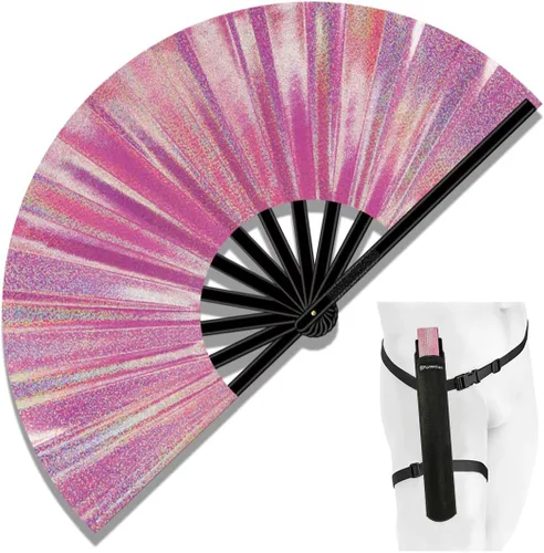 Miniatura 22 de Ventilador de Rave Plegable Grande de 13", Ventiladores de Mano Clack Plegables con Funda para Baile en Línea, Ventilador Boots On The Ground
