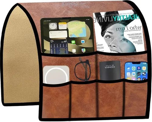 Miniatura 10 de Ntomtuex Soporte de control remoto para sillón reclinable, organizador de bolsillo con reposabrazos para sillón con 7 bolsillos para revistas, Marrón