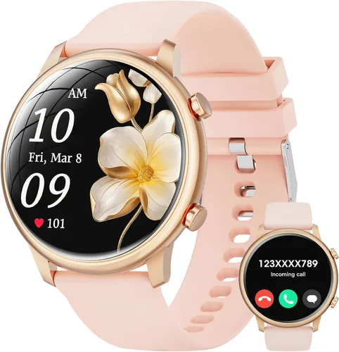 Miniatura 10 de Hwagol Relojes Inteligentes para Mujeres Teléfonos Android iPhone Compatible (Llamada Bluetooth), Rastreador de Fitness Redondo de 1.39'' Monitor