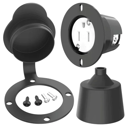 Miniatura 3 de Toma de corriente con bridas, NEMA 5-15 15 Amp Toma de corriente con brida de hoja recta con tapas, 120-125 voltios, 2 polos-3 cables, grado