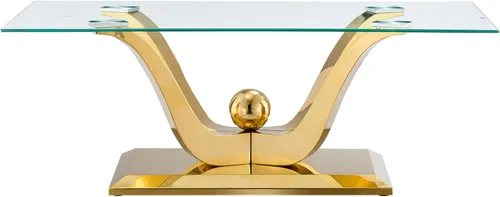 Miniatura 159 de Mesa de centro de cristal de lujo, mesa de centro de sofá de 47 pulgadas con marco de acero inoxidable dorado y parte superior de vidrio negro, mesa