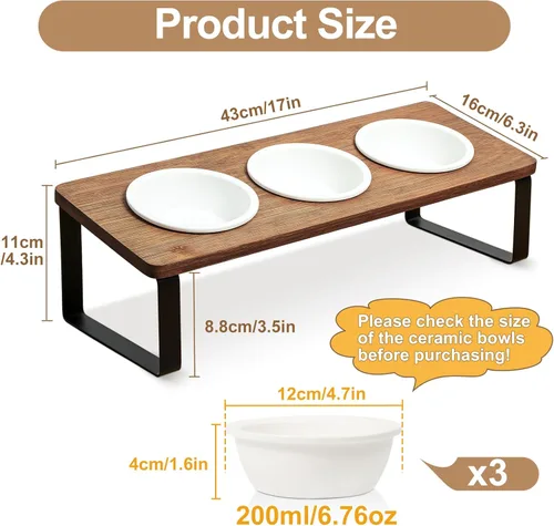 Miniatura 2 de Sunhoo Tazones Elevados para Comida y Agua de Gatos, Platos Inclinados Elevados para Gatitos, Juego de 3 Platos de Cerámica para Gatos
