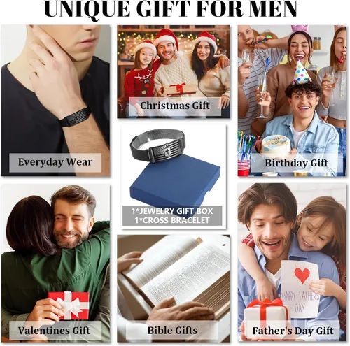 Miniatura 6 de DuoDiner Regalos de primera comunión, pulsera de cruz para niños y hombres, bandera estadounidense, versículo bíblico cristiano, regalos de joyería