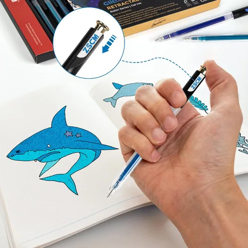 Miniatura 6 de ZSCM Bolígrafos de gel retráctiles con purpurina, 12 colores de gran capacidad, tinta de gel metálica con purpurina azul, punta fina de 0.039 in