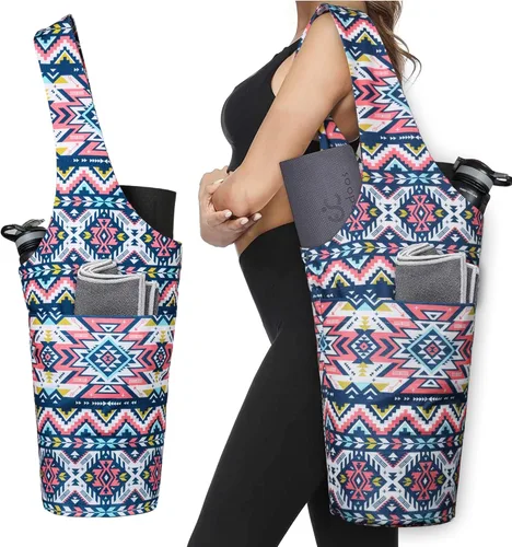 Miniatura 31 de Bolsa de esterilla de yoga impresa a la moda con bolsillo lateral grande y bolsillo con cremallera, bolsa larga de yoga que se adapta a la mayoría