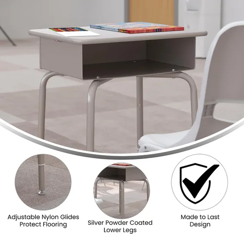Miniatura 4 de Flash Furniture Billie - Escritorio para estudiantes – Escritorio escolar de granito gris – Marco de metal plateado – 24 pulgadas de ancho x 18
