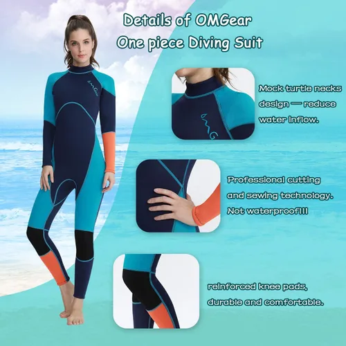 Miniatura 2 de OMGear Traje de neopreno para hombres y mujeres, 0.118 in, cuerpo completo, protección UV, una pieza, manga larga, trajes de buceo, traje de baño