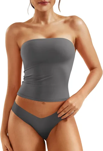 Miniatura 21 de YEOREO Sophie - Camiseta de tubo larga sexy para mujer, con doble forro, básica, Y2K, para verano, sin tirantes, ajustada, para salir