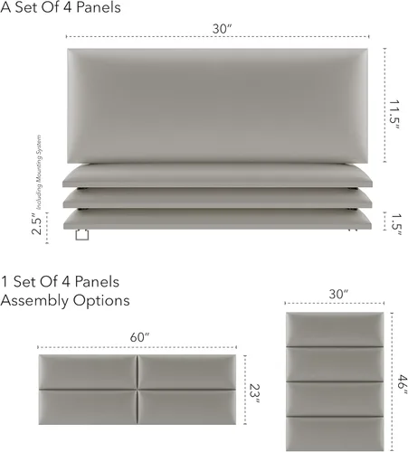 Miniatura 3 de Cabeceras tapizadas Vänt - Paneles de pared para montar en la pared tamaño Queen/Full - Champán neutro metálico - Juego de 4 paneles