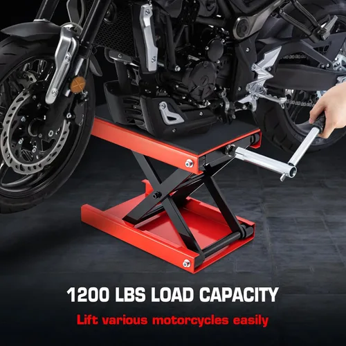 Miniatura 6 de Gato de motocicleta de 1200 libras, soporte de elevación de motocicleta para motocross, ATV, gato de tijera con manivela y barra disyuntora (rojo)