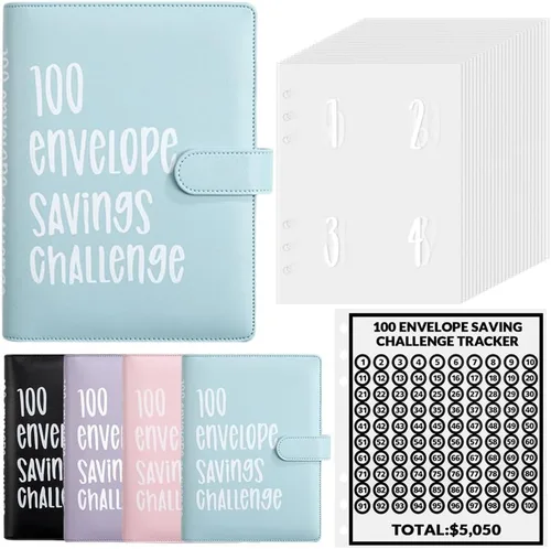 Luweoxy Carpeta del Desafío de 100 Sobres para Ahorro de Dinero, Forma Fácil y Divertida de Ahorrar $5,050, Carpeta de Relleno de Efectivo A - azul