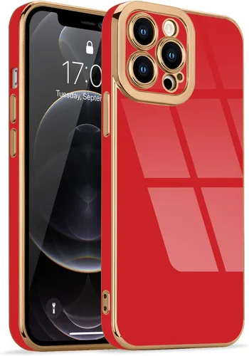 Miniatura 56 de Lafunda Diseñada para iPhone 13 Pro, fundas lujosas con chapado lindo para mujeres y niñas, elegante borde dorado, a prueba de golpes, TPU con funda