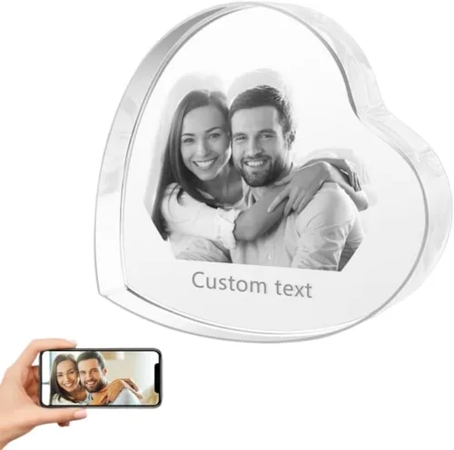 Marcos de corazón de fotos de cristal 3D personalizados, foto de cristal 3D grabada con láser, regalo personalizado para mujeres, esposa, hombres,