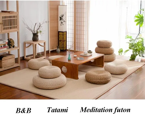 Miniatura 7 de Etlegor Pufs y reposapiés, Futón Puf Futón Cojín Taburete Estilo Japonés Tatami Mat Gattail, Hoja de plátano tejida a mano natural y respetuoso