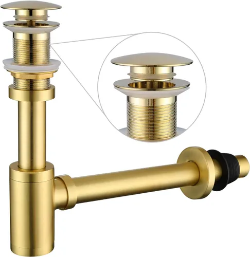 Miniatura 12 de Juego completo de tapones para lavabo de baño, trampa en forma de P, ajustable, 1-1/4, tubo de drenaje de latón macizo, trampa para botellas