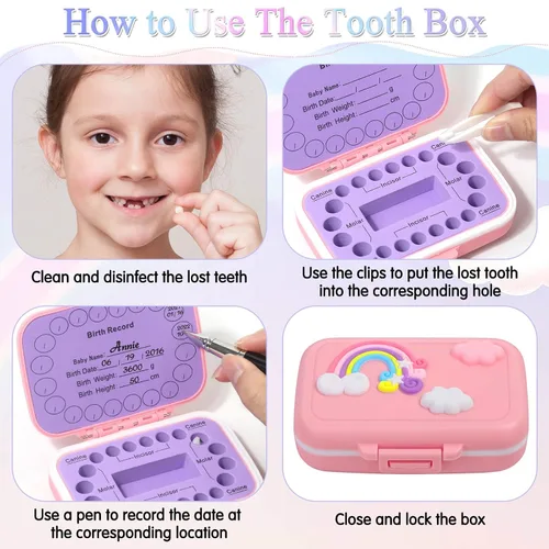 Miniatura 5 de Caffox Paquete de 2 Portadientes para Recuerdo de Niños, Caja del Ratoncito Pérez, Caja de Recuerdo de Primer Diente, Cajas de Contenedores de Arco