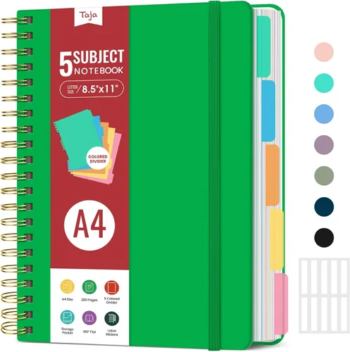 Miniatura 22 de Cuadernos de espiral con tapa dura para el trabajo con divisores y pestañas removibles, de 8.5"x11" con 5 divisiones para tomar notas y organizador