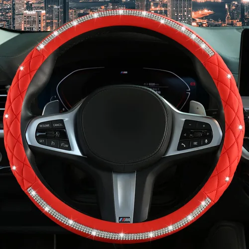 Miniatura 8 de Cubierta de volante de cuero para hombres, con patrón tejido negro, accesorios para auto, antideslizante, segura, suave, transpirable, adaptable a