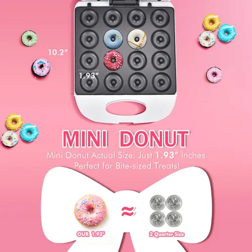 Miniatura 2 de DSP Mini máquina de donas todo en uno de 2 pulgadas, antiadherente, tacto fresco, máquina eléctrica de donas para 16 aperitivos y postres, perfecta