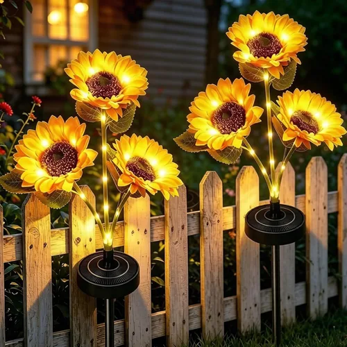 Sunflower Solar Flowers Lights - Solar Garden Lights Outdoor Waterproof, 40 Hour Solar Powered Outside Decor Decoration for Yard Patio Pathway Lawn,