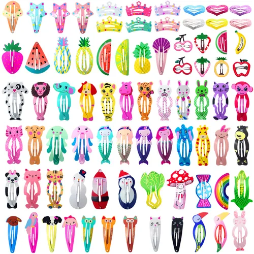 Funtopia - Pinzas para el cabello para niñas, 80 unidades, diseño de frutas, diseño de dibujos animados, horquillas para niños, adolescentes y
