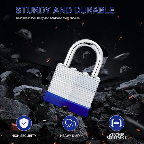 Miniatura 3 de Lock Candados para exteriores, candado laminado con llave, cuerpo ancho de 1-9/16 pulgadas, juego de candados con llaves (paquete de 12)