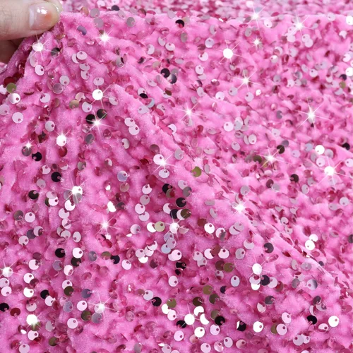 Miniatura 4 de MODFUNS The Yard - Tela de lentejuelas rosa brillante de 1 yarda, tela de terciopelo elástico para coser ropa, lentejuelas rosas con purpurina
