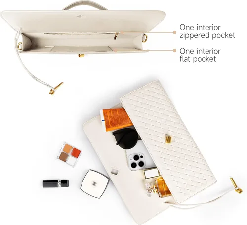 Miniatura 5 de Joryin Bolso tejido para mujer, bolso de mano de cuero tejido, bolso cruzado, bolso formal de noche, cuero vegano