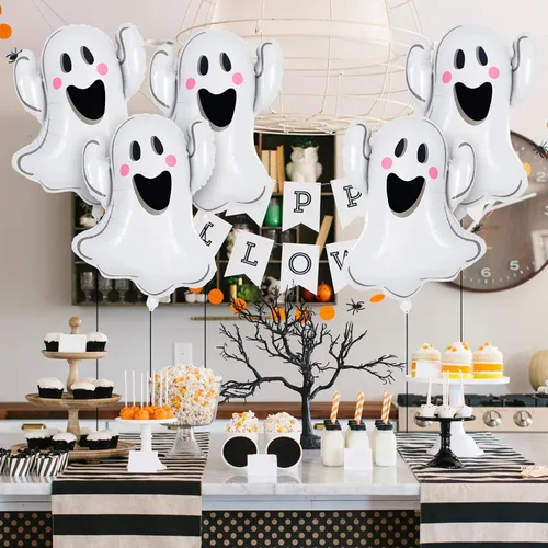 Miniatura 2 de 6 globos de fantasma de Halloween, globos de aluminio con forma de fantasma blanco, globos grandes de Mylar para decoración de fiesta temática