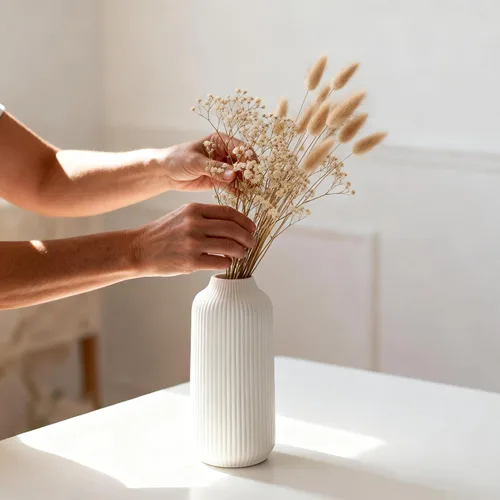 Miniatura 8 de flature Jarrón de cerámica en estilo nórdico, Decovase para hierba de las pampas como decoración bohemia, jarrón blanco mate de 8 pulgadas