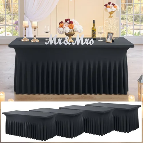 Miniatura 59 de Paquete de 2 manteles de elastano azul bebé de 6 pies con falda de mesa con volantes, manteles ajustables elásticos sin arrugas para mesas